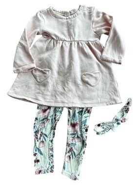 H&M Pastel Pink Floral Matching Set Girls Size 12-18 months